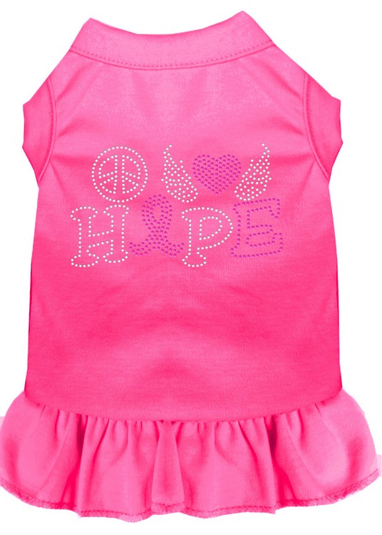 Peace Love Hope Breast Cancer Rhinestone Pet Dress Bright Pink XS